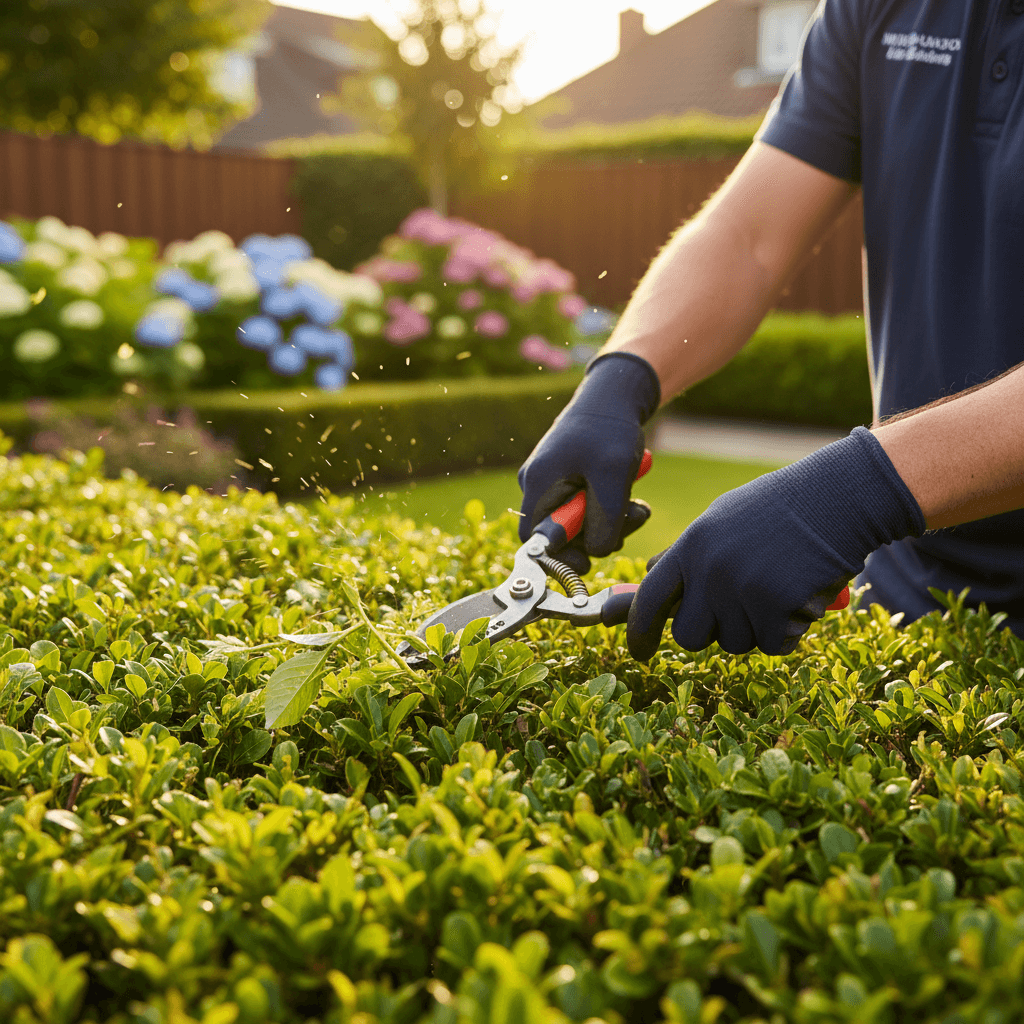 Professional landscaper installing privacy hedge