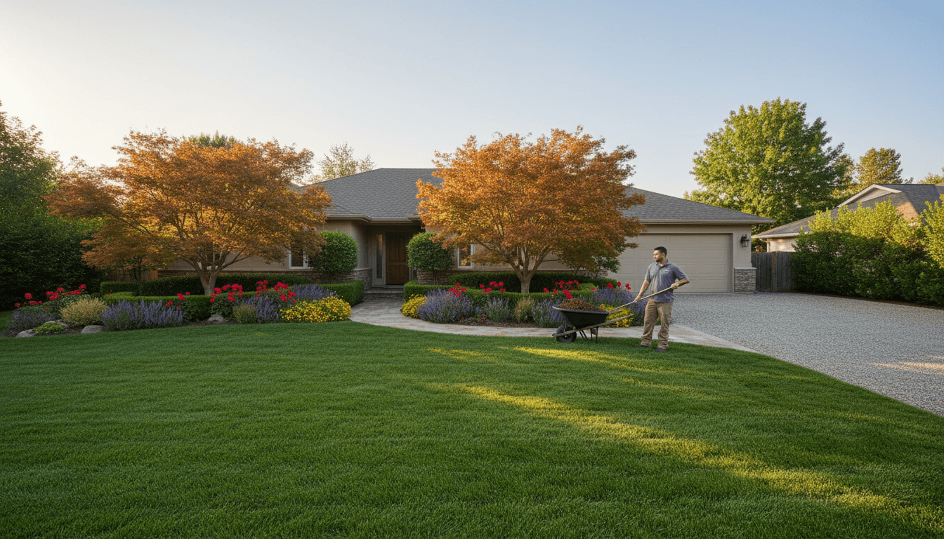Professional landscaper installing plants and designing a beautiful residential yard in Brandon, Florida