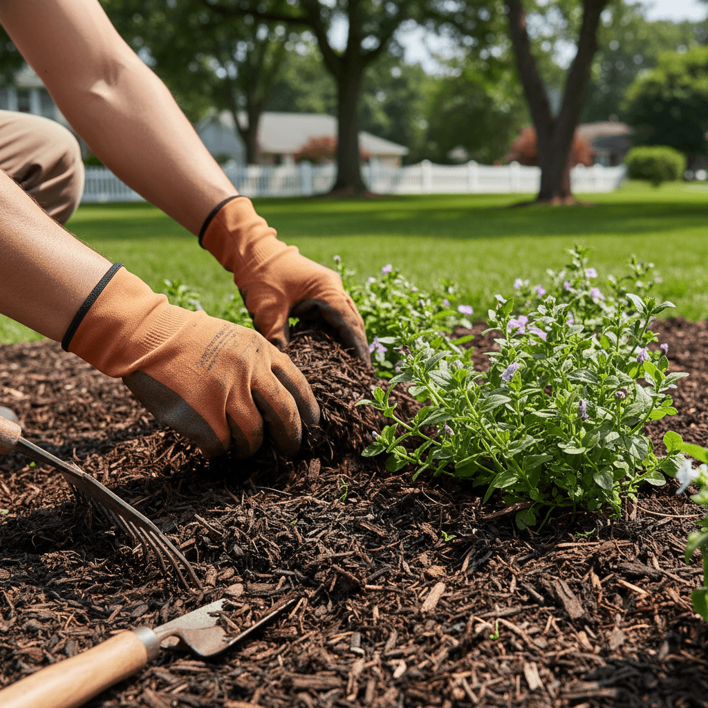 JC Plants landscaping professional installing plants in a residential yard