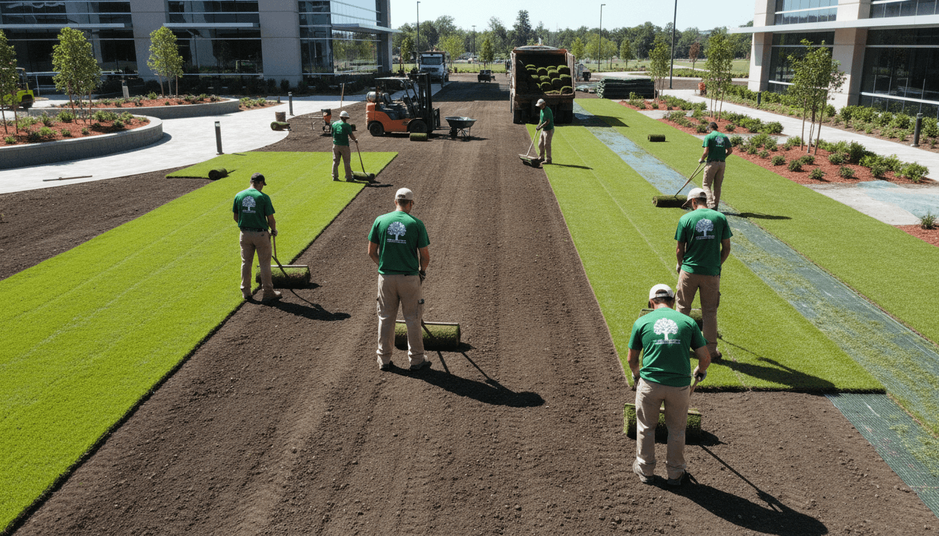 Fresh sod installation in residential yard